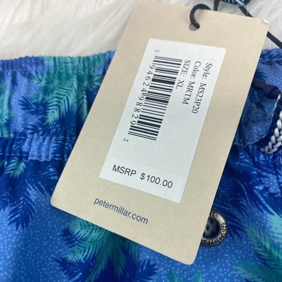 Peter Millar Men's Aerial Palms Swim Trunk Size XL Blue NWT - Picture 9 of 16
